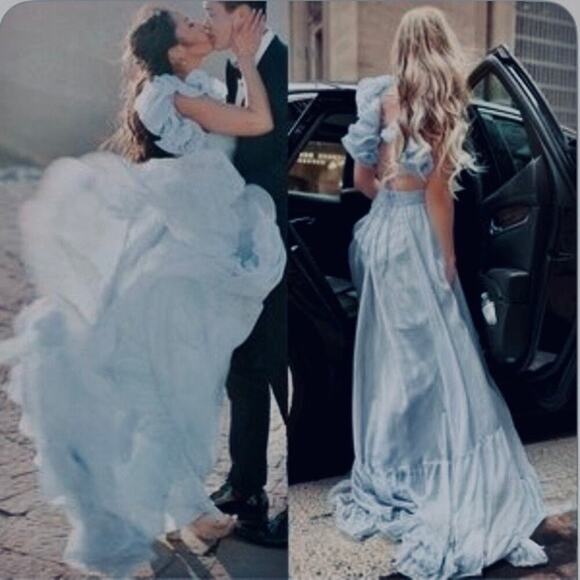 Mac Duggal 67911 Lace-Up Open-Back Formal Dress Powder Blue Size 8 NWT - Picture 1 of 15